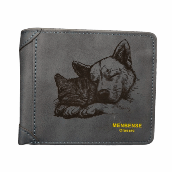 Portefeuille Chat-Chien en cuir PU gravé laser - DECOMOVE